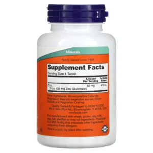 NOW Foods Zinc 50 mg – 250 Tablets
