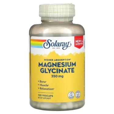 Solaray Glycinate de Magnésium Haute Absorption 350 mg – 120 VegCaps