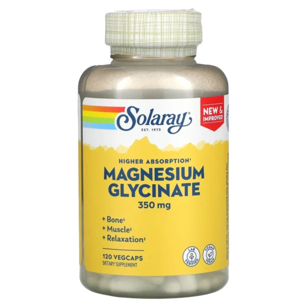 Solaray Glycinate de Magnésium Haute Absorption 350 mg – 120 VegCaps