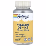 Solaray Vitamin D3 + K2 Soy-Free – 60 Vegetarian Capsules