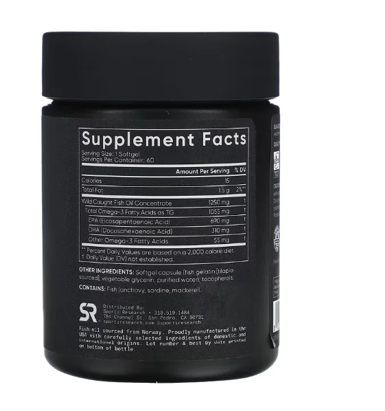 Sports Research Fish Oil Omega-3 Triple Strength 1250 mg – 60 Softgels