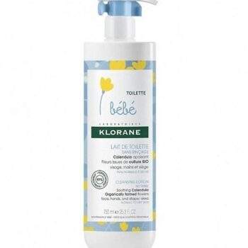 Klorane Bébé – Lait de toilette sans rinçage au Calendula apaisant – Bébé – Peau normale à sèche 500 ml