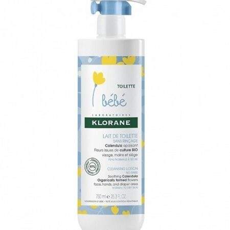 Klorane Bébé – Lait de toilette sans rinçage au Calendula apaisant – Bébé – Peau normale à sèche 500 ml